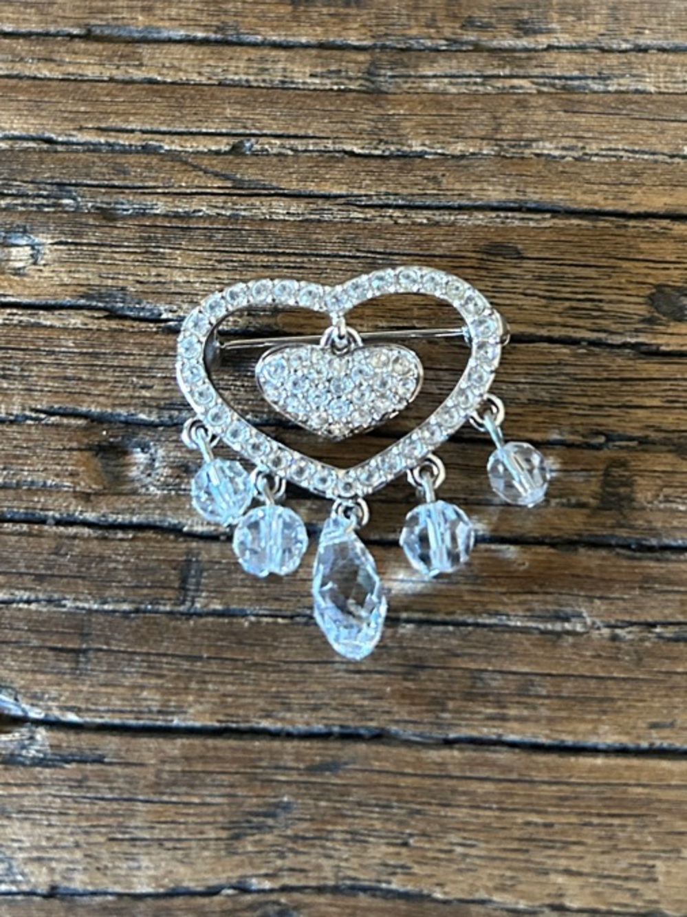 Swarovski Heart Crystal Drop brooch - Silver